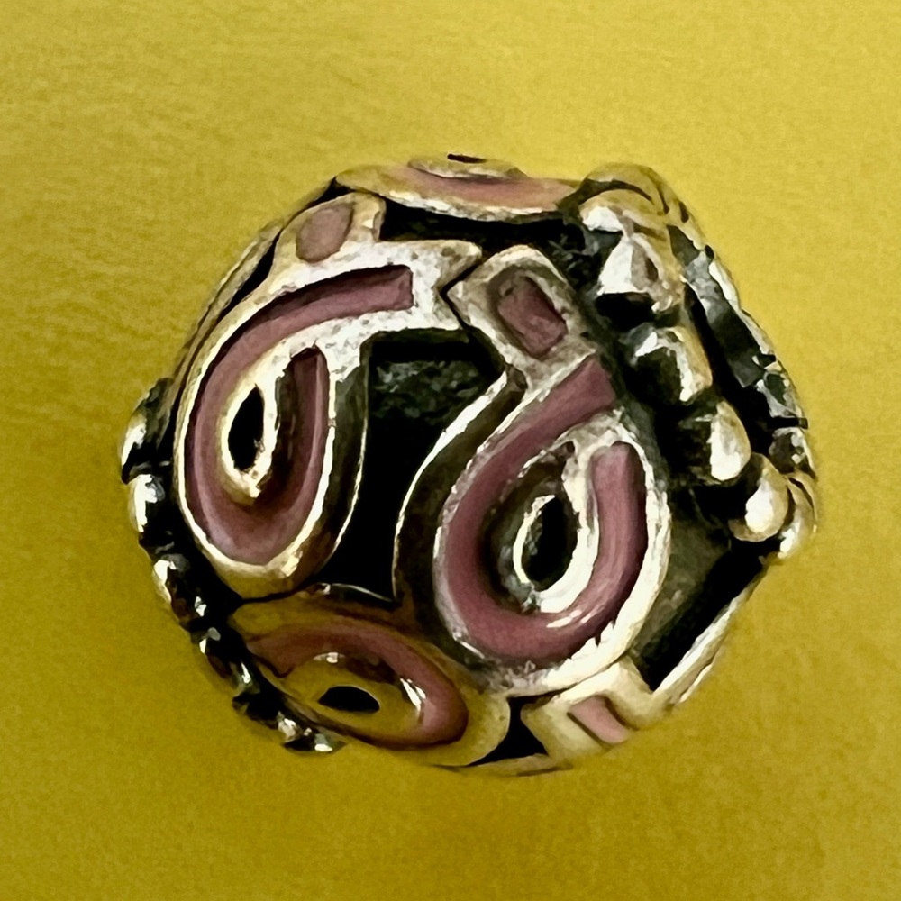 Retired Pandora 925 ALE Enamel Breast Cancer Awareness Pink Ribbon Charm Bead